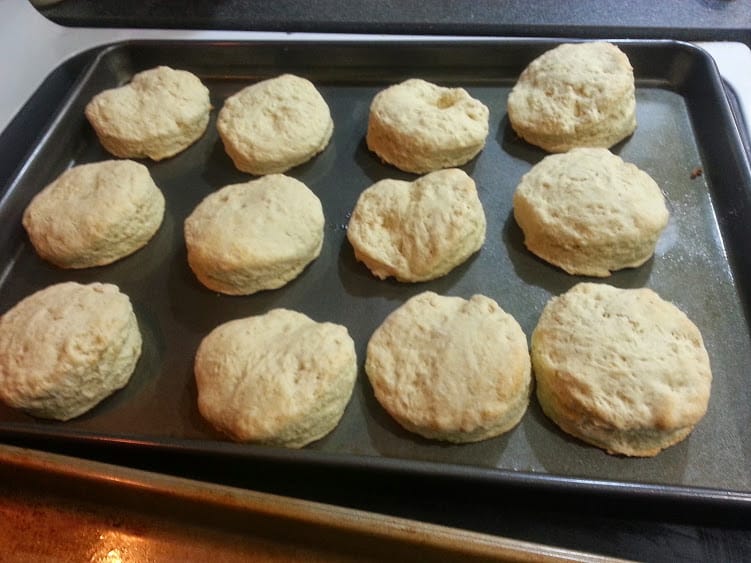 Cooked biscuits on a baking sheet