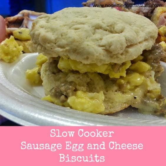 Slow Cooker Sausage Egg and Cheese Biscuits: www.nogettingoffthistrain.com