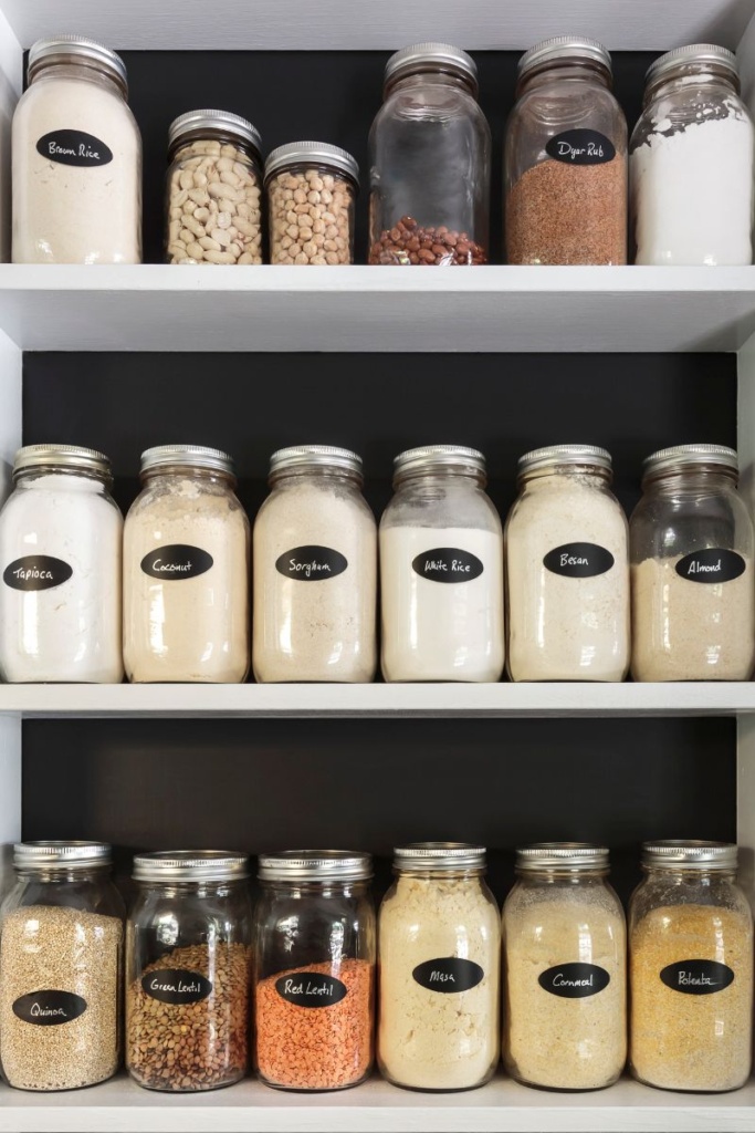 A pantry with jars filled with pantry staples