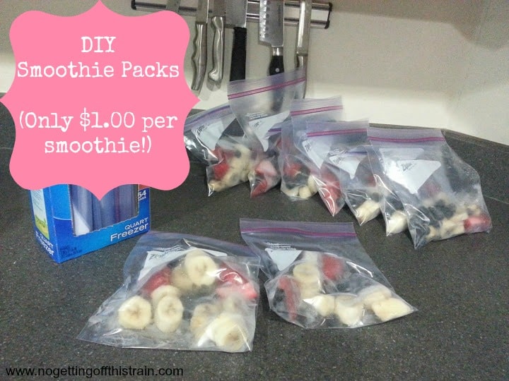 Paying too much at your local smoothie shop? Learn how to prepare your own make-ahead smoothie packs for $1.00 per serving! www.nogettingoffthistrain.com