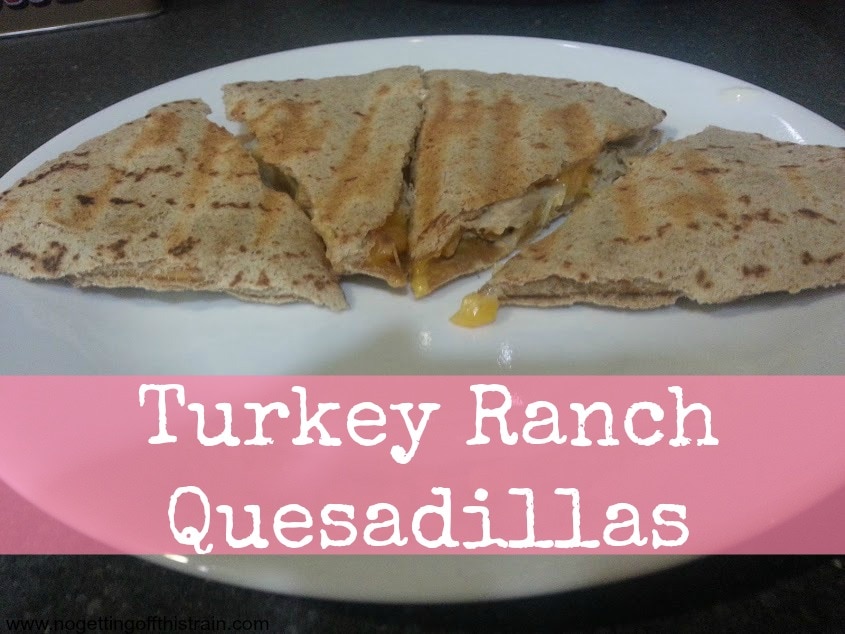 Looking for a way to use up leftover turkey? These turkey ranch quesadillas are simple and quick! www.nogettingoffthistrain.com