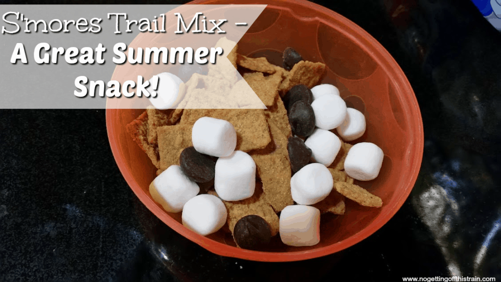 Love S'mores but don't have a fire available? Try this easy S'mores Trail Mix! A great toddler snack! www.nogettingoffthistrain.com