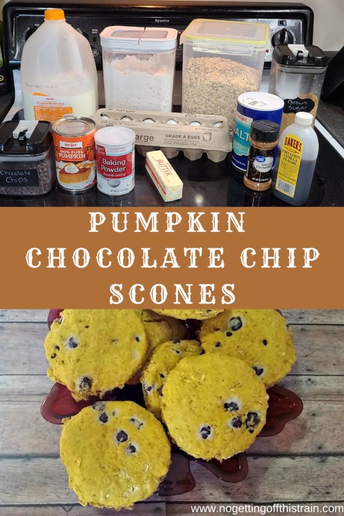 Pumpkin chocolate chip scones and its ingredients, with text "Pumpkin chocolate chip scones"