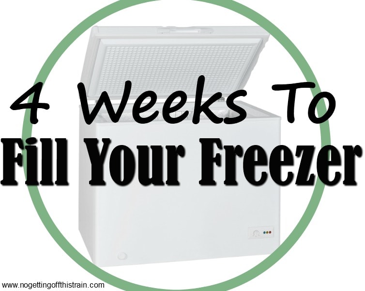 Image of a freezer with the title "4 Weeks to Fill Your Freezer"