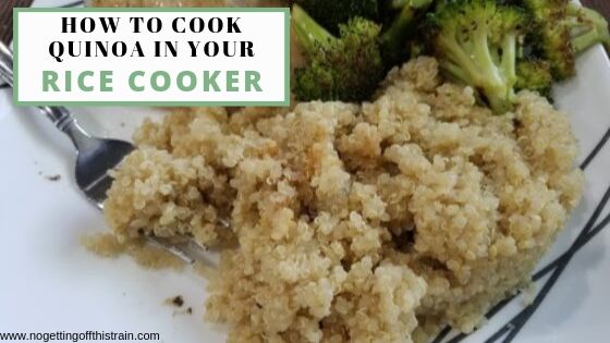 Image of cooked quinoa on a plate with the title "How to Cook Quinoa in Your Rice Cooker"