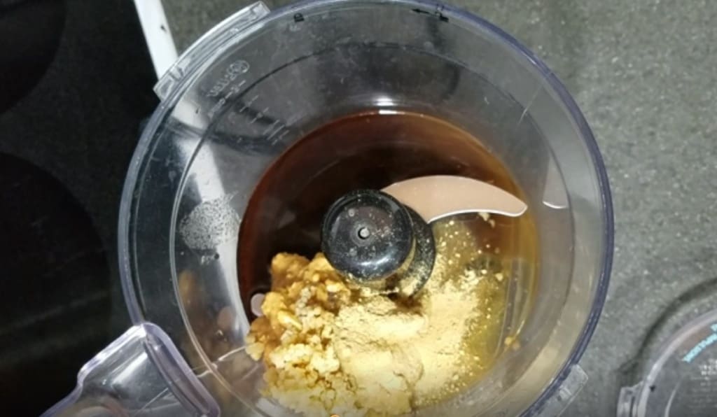 Image of peanut sauce ingredients in food processor