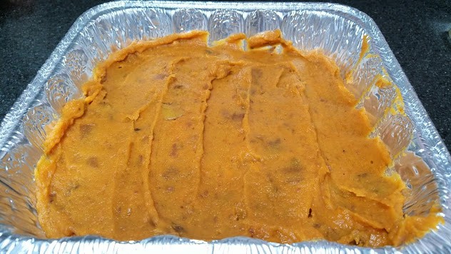 Image of sweet potato casserole in a foil pan