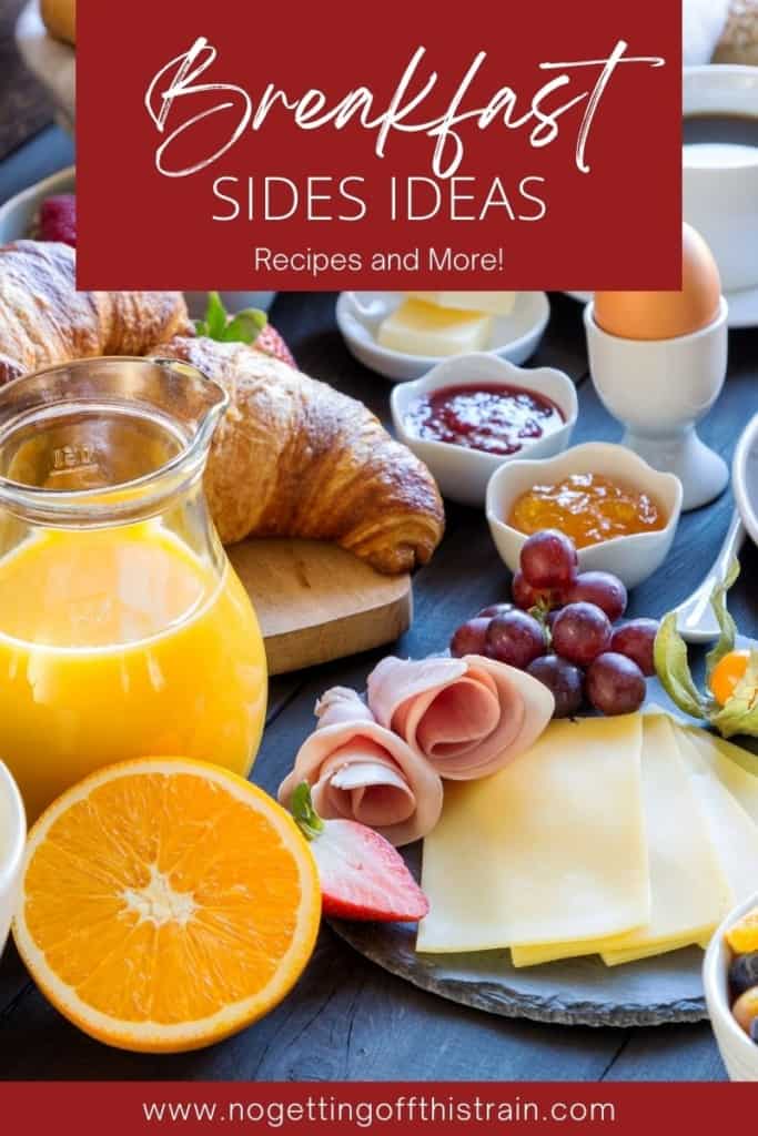 A table with a breakfast spread, with the text "Breakfast sides ideas: Recipes and more"