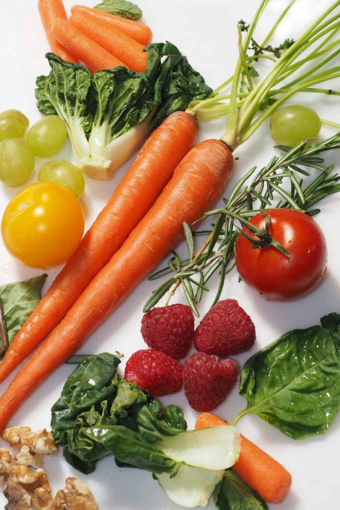 Various vegetables on a white surface