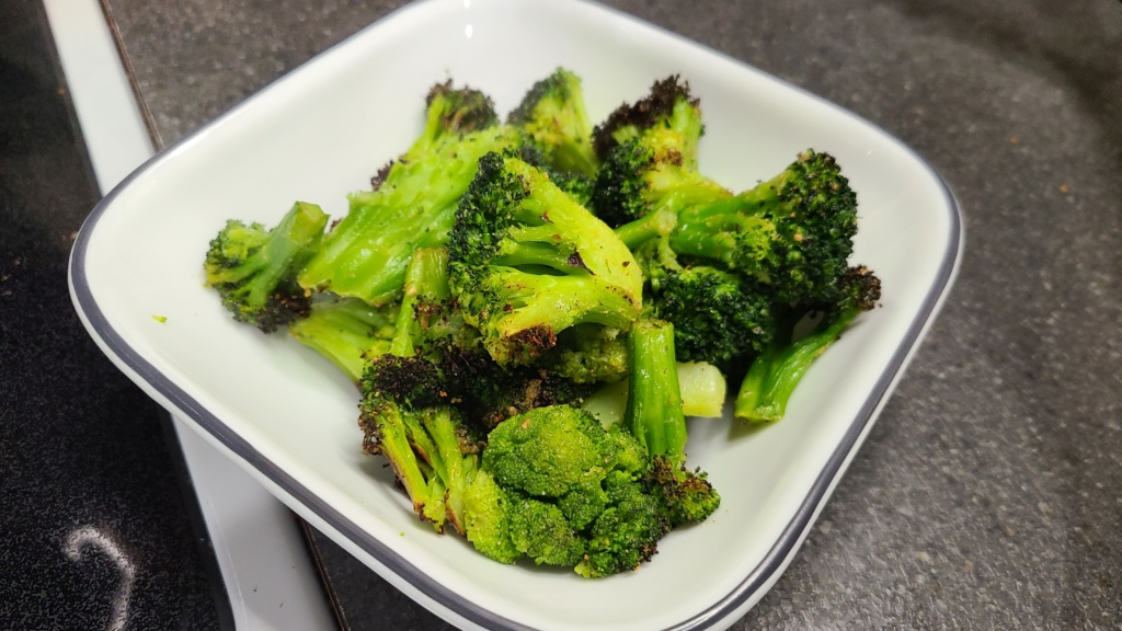 Roasted broccoli in a bowl