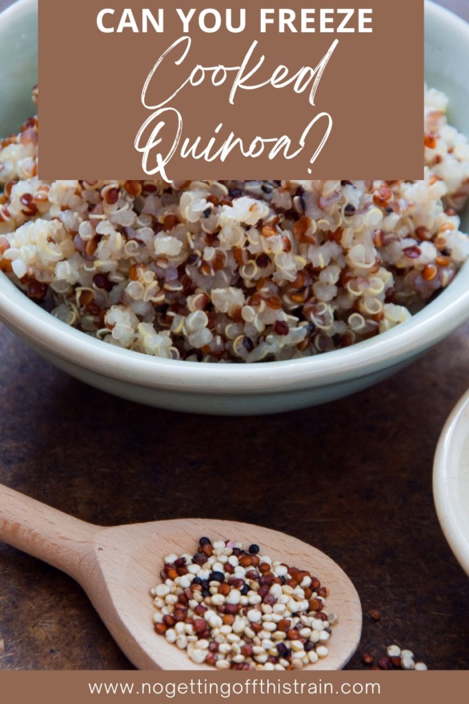 Cooked quinoa in a bowl with text "Can you freeze cooked quinoa?"