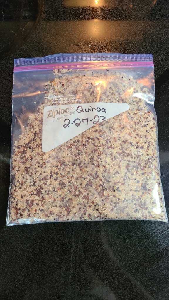 Cooked quinoa in a freezer bag