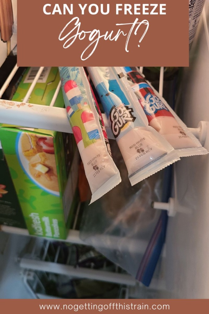Gogurt tubes in a freezer with text "Can you freeze Gogurt?"