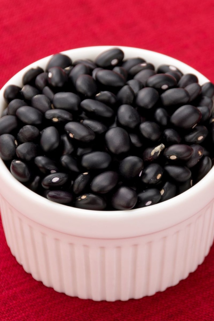 A bowl filled with dried black beans