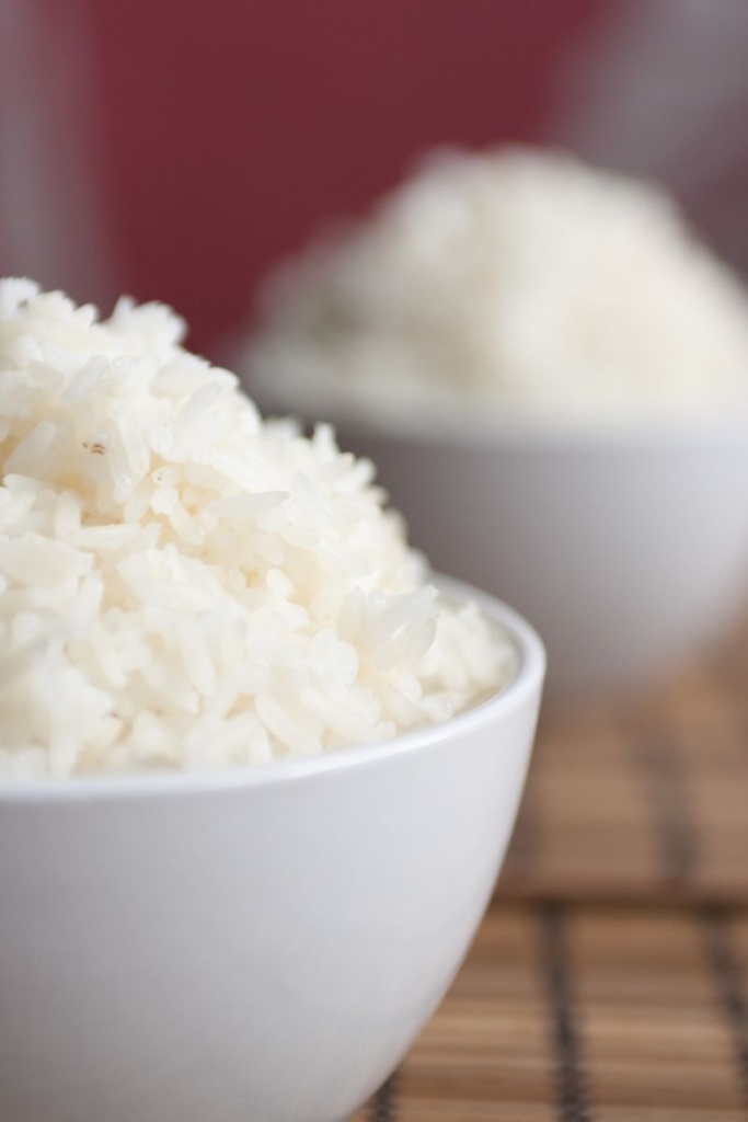 A close-up of a bowl filled with white rice