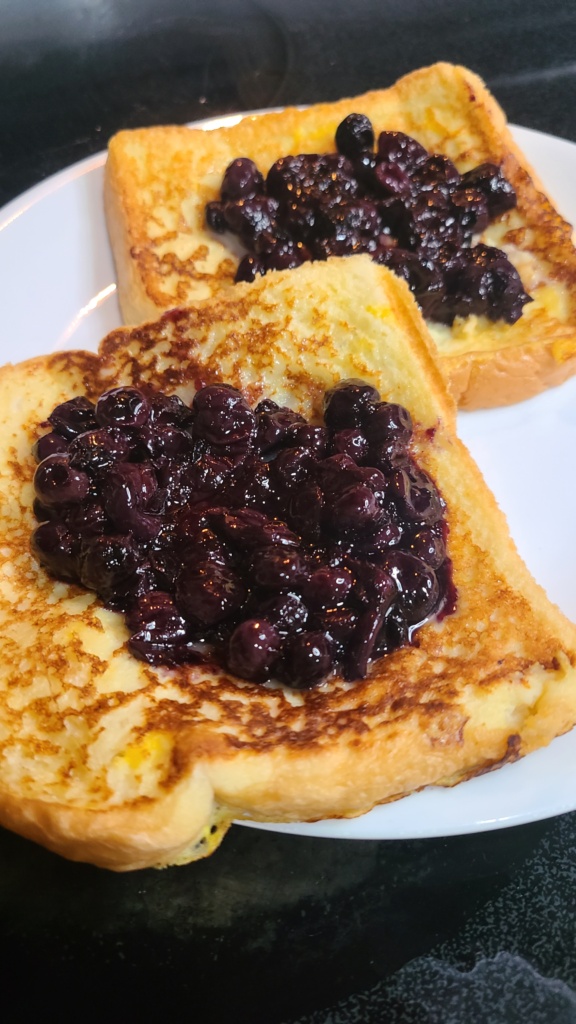 Blueberry sauce over French toast