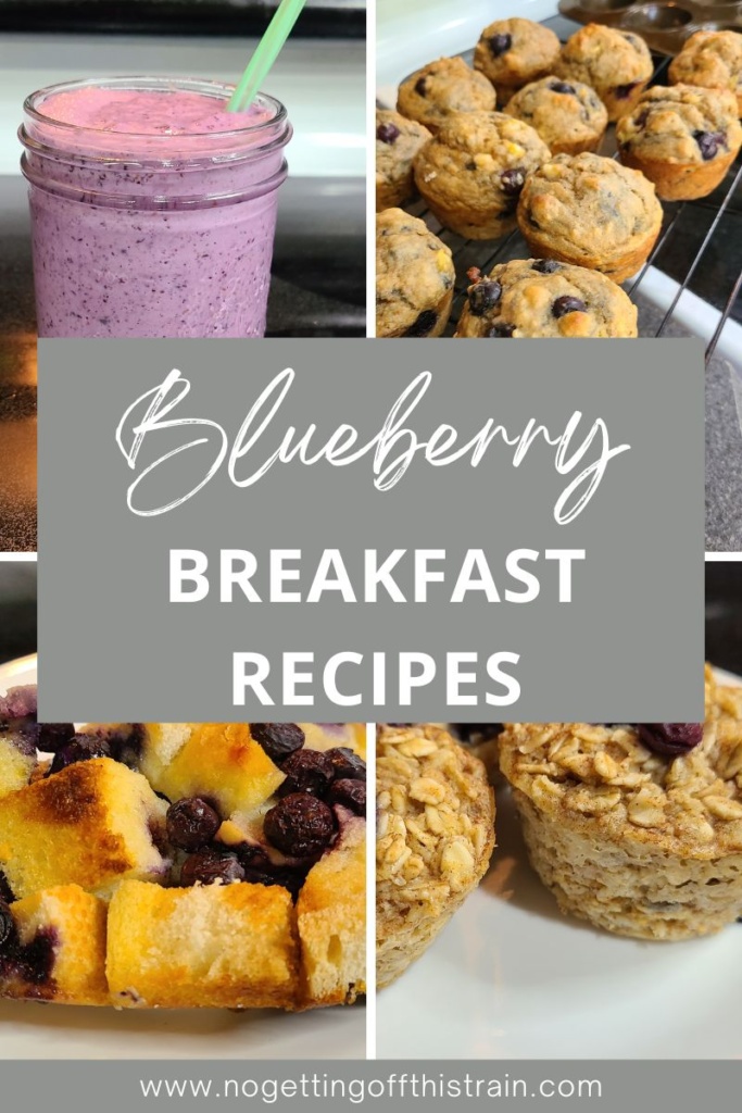 A collage of blueberry recipes with text "Blueberry breakfast recipes"