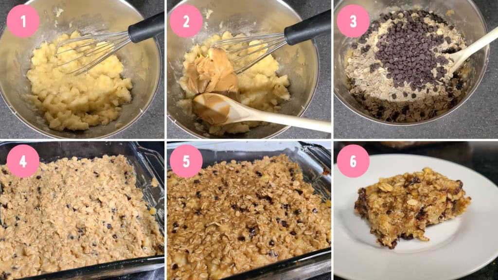 An image collage of the cooking process for banana oatmeal bars