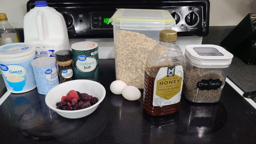 Ingredients for berry baked oatmeal