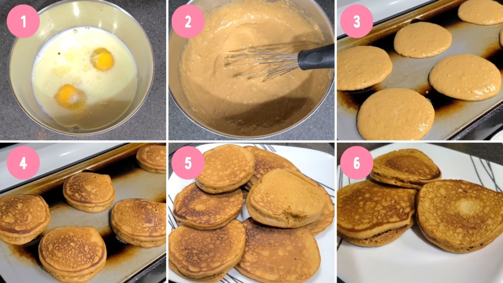 An image collage of how to cook gingerbread pancakes