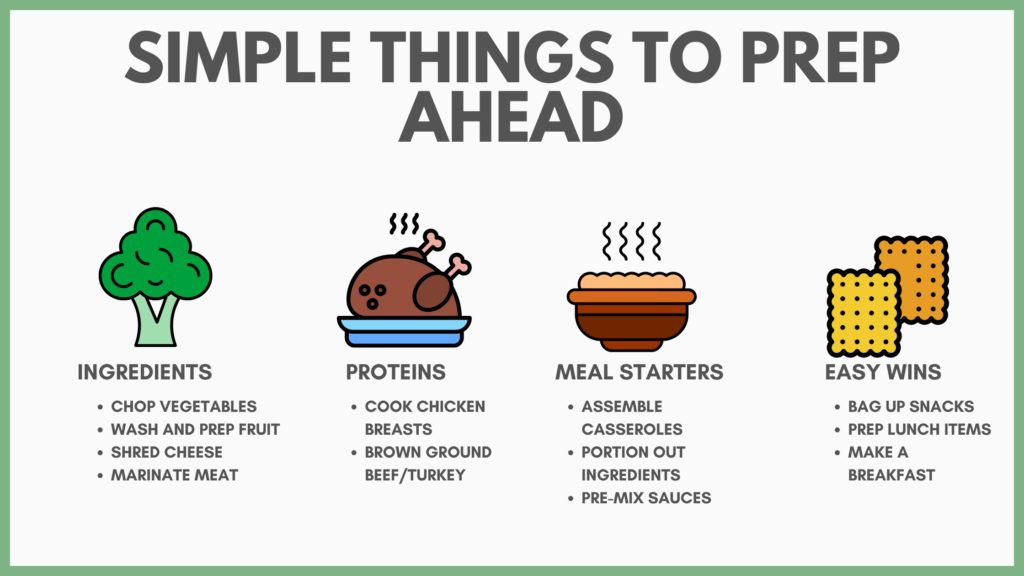An infographic called "Simple things to prep ahead"