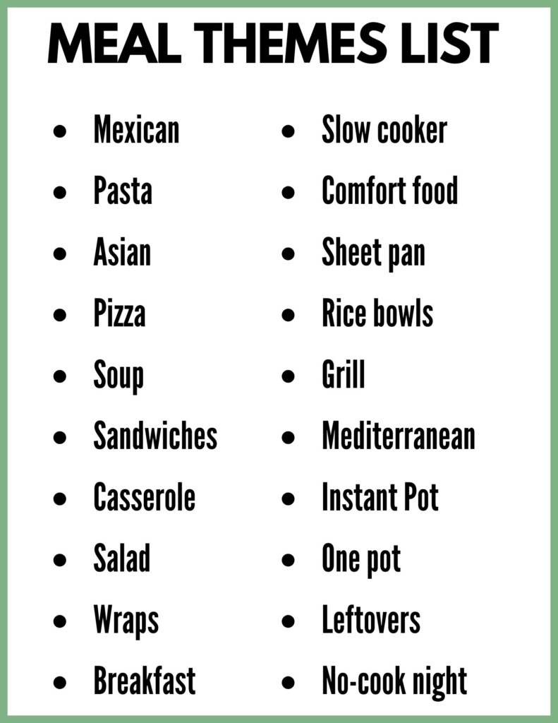 A list of meal themes