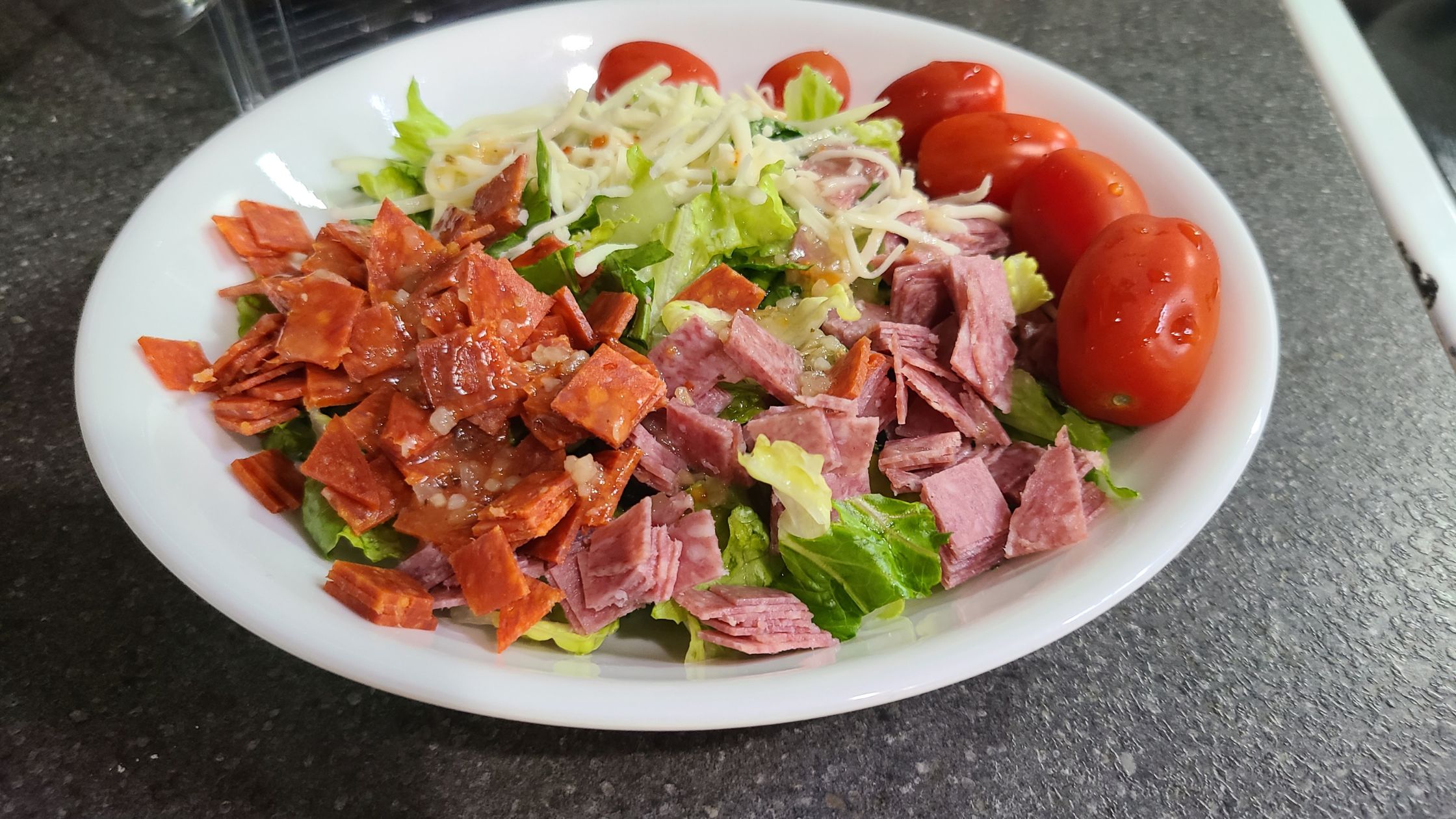 Italian sub salad in a large bowl