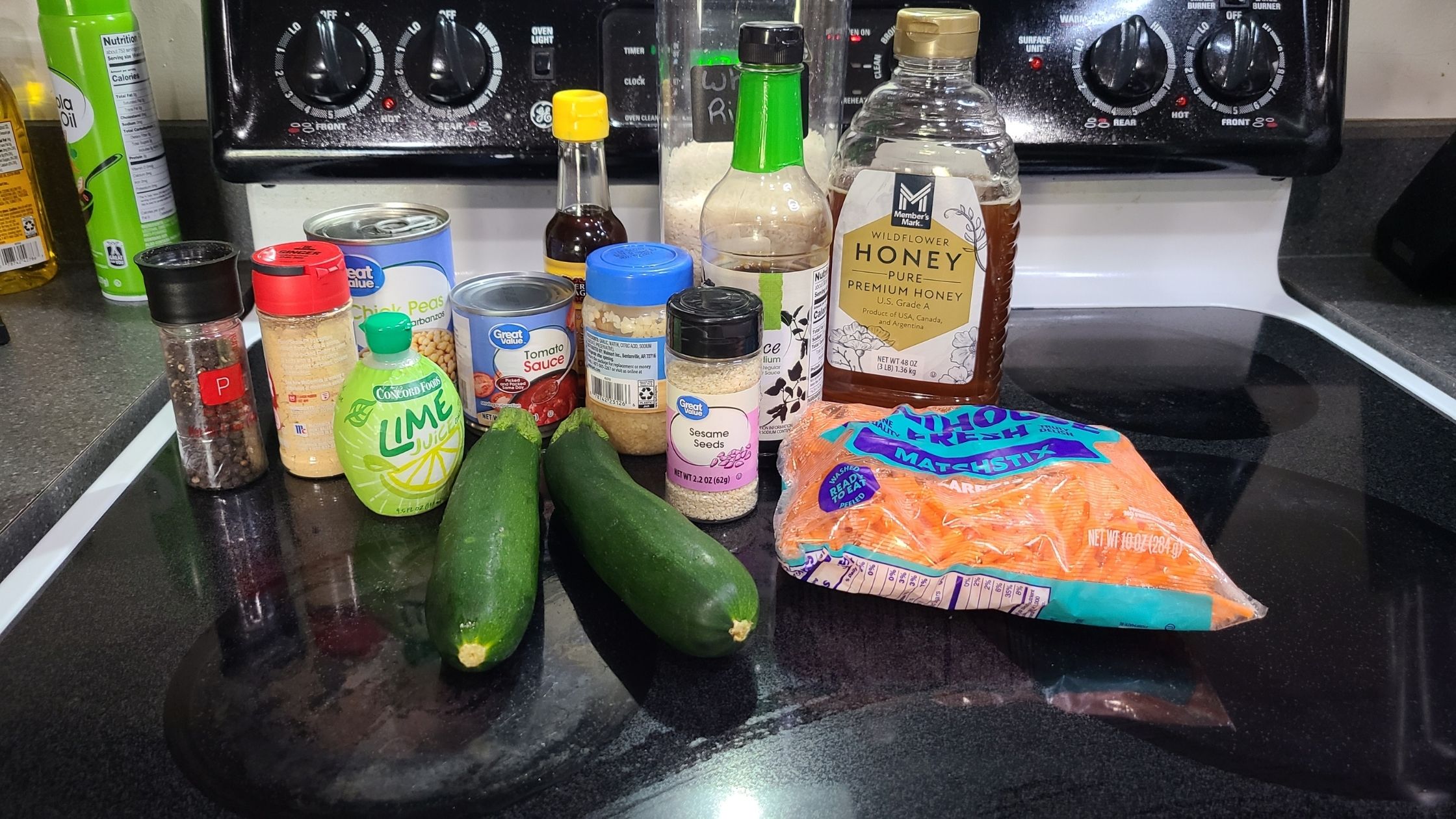Ingredients for Korean BBQ chickpea bowls