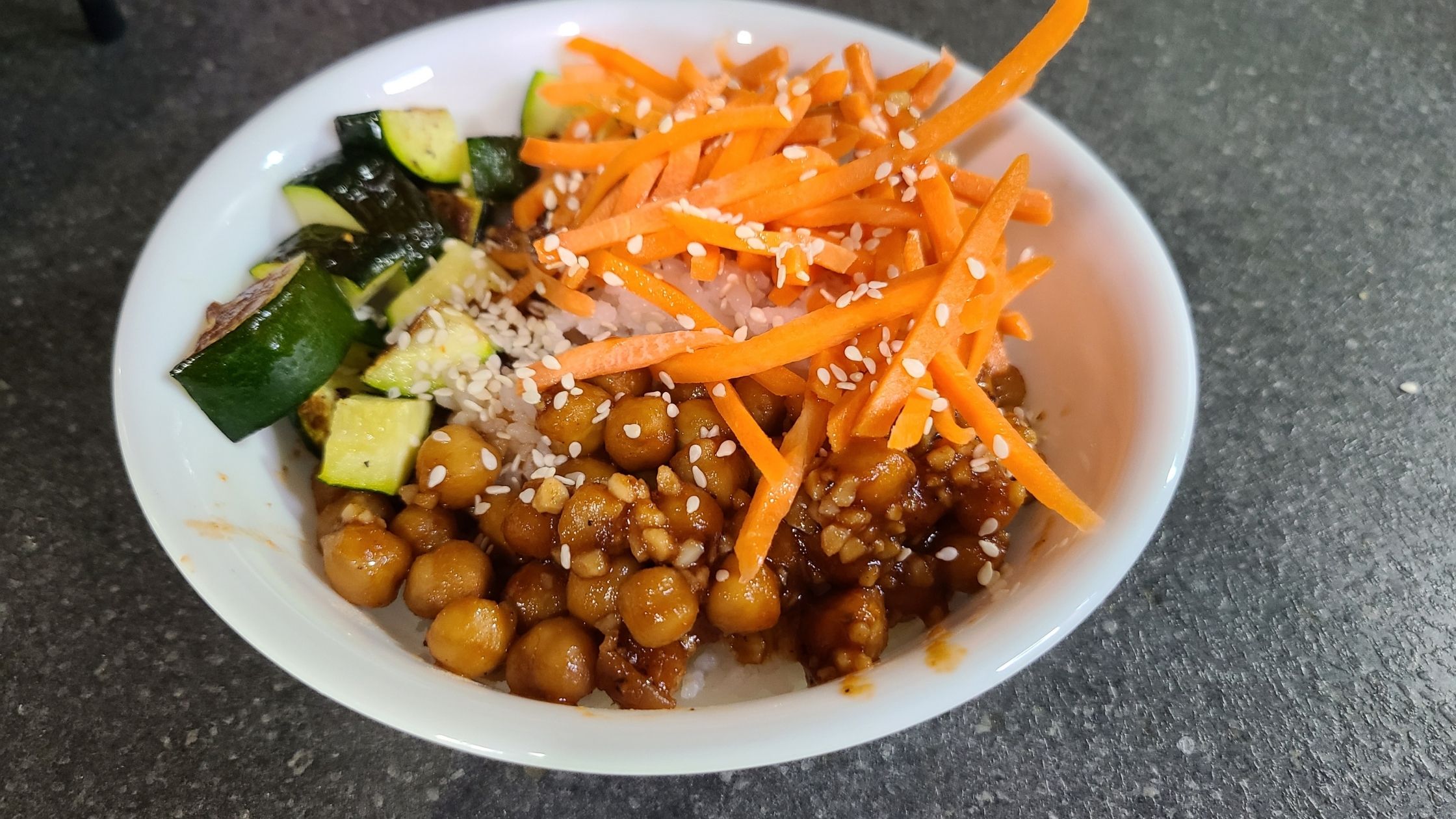 Korean BBQ chickpea bowl assembled