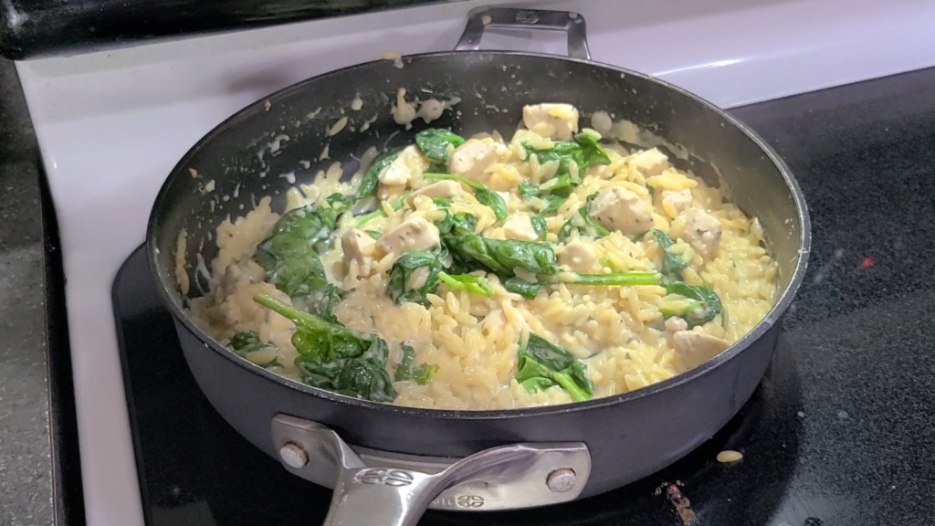 Chicken and orzo with spinach added in